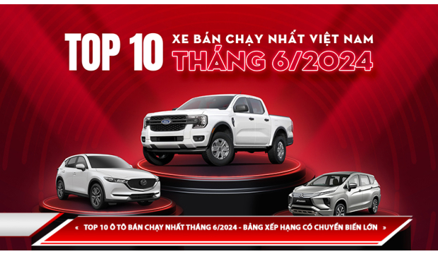 TOP 10 Ô TÔ BÁN CHẠY NHẤT THÁNG 6/2024 - BẢNG XẾP HẠNG CÓ CHUYỂN BIẾN LỚN